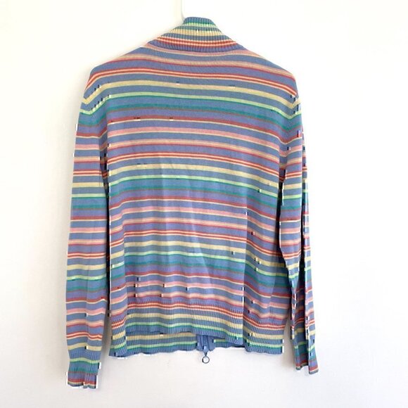 VINTAGE SAG HARBOR Blue Pink Yellow Rainbow Stripe Full Zip Sweatshirt / Sweater - Picture 10 of 11